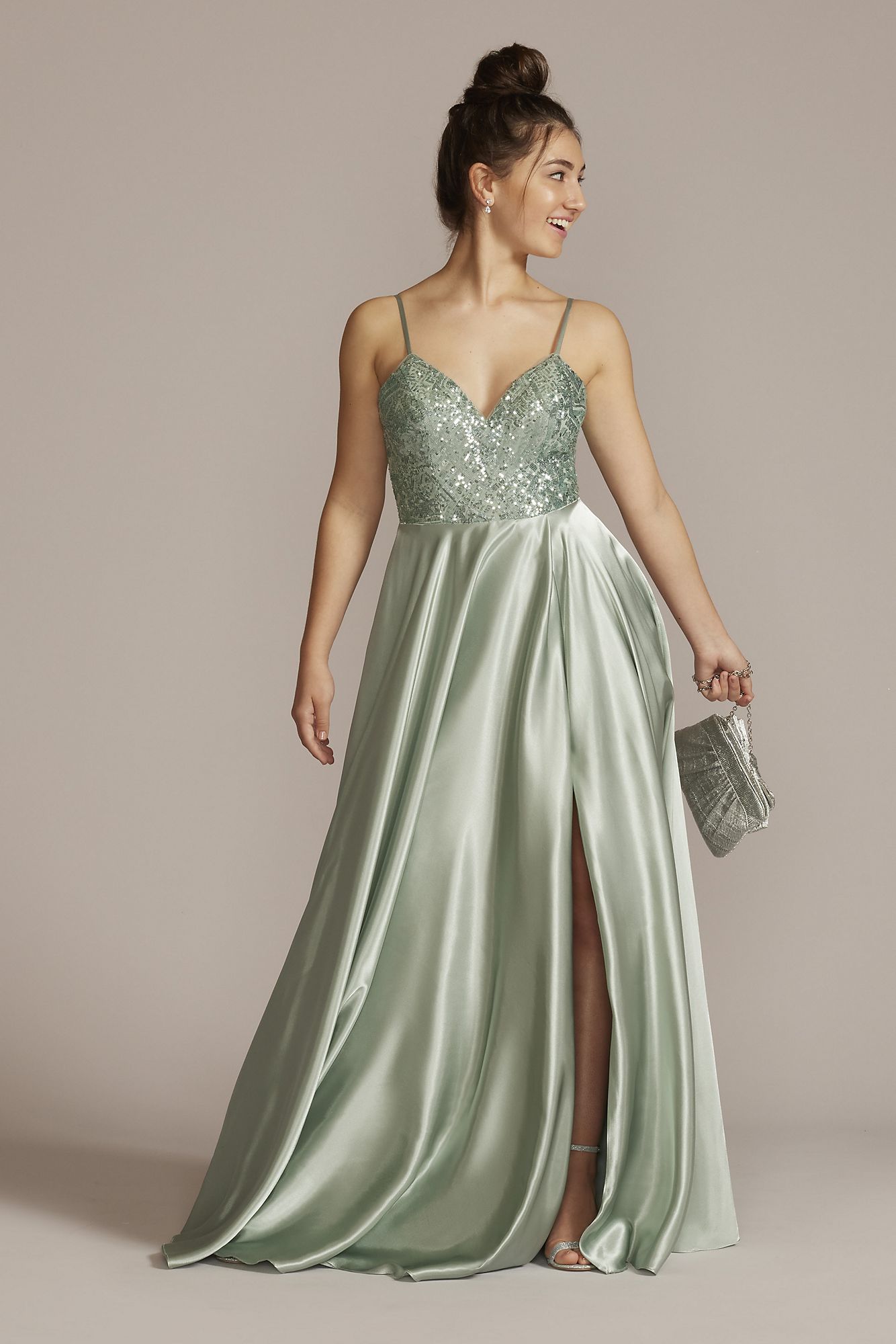 Satin Prom Dress with Beaded Bodice Jules and Cleo D24NY22004 [D24NY22004]  - $199.00