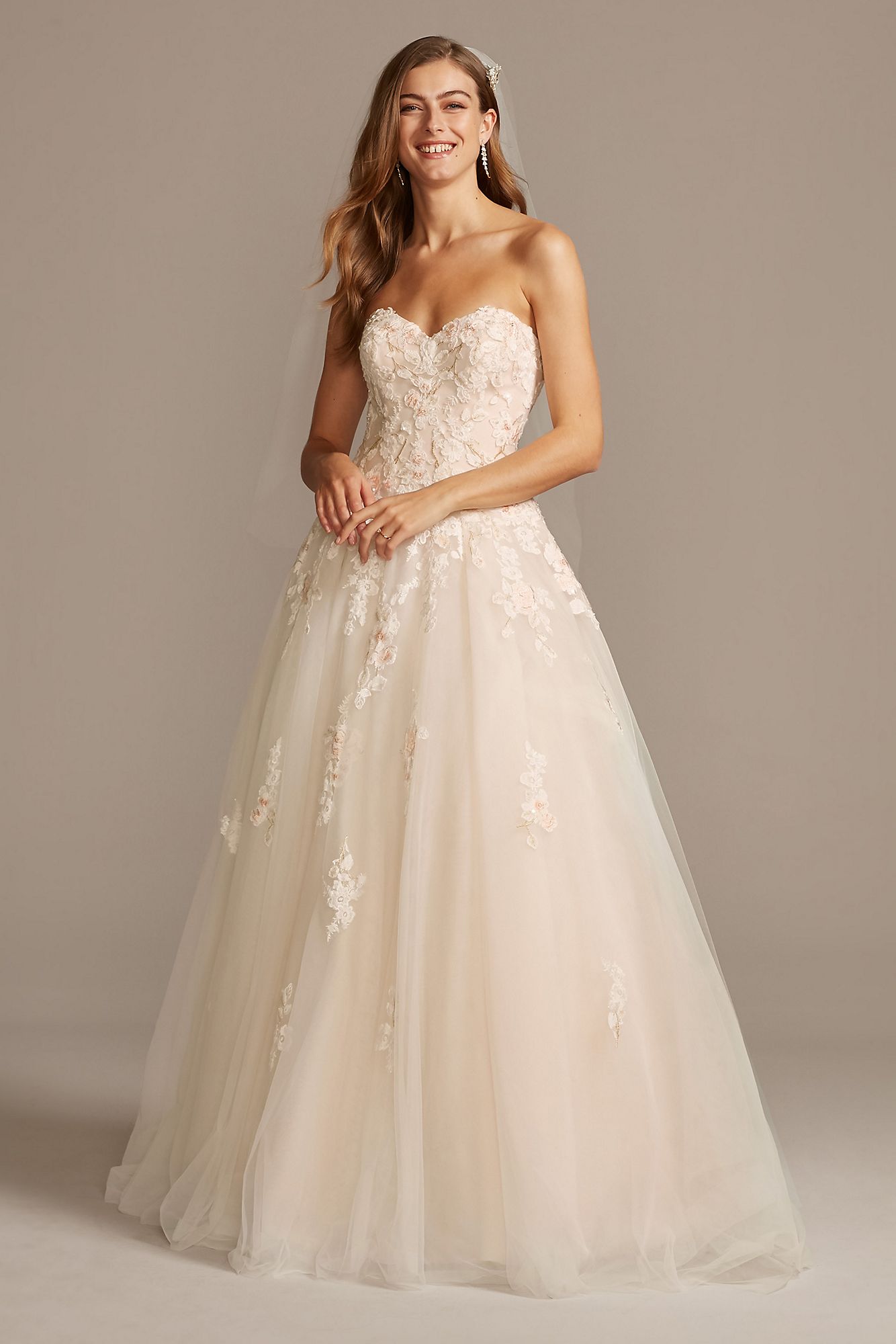 Removable Straps Tulle Wedding Dress with Slits